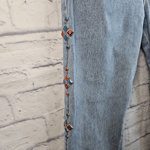 ABS by Allen Stewart Womens Size 10 Blue Jeans with Side Embellishments - Picture 3 of 8
